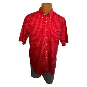 Jos. A. Bank Red & Tan Plaid Short-sleeve Button Down Shirt, Large, Pre-owned